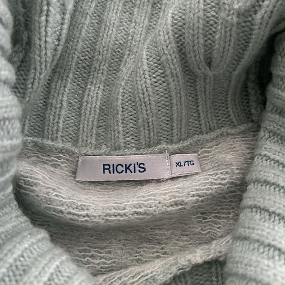 RICKI'S Women's Mint Green Fair Isle Cowl Neck Tunic Sweater, Turtleneck Top - Picture 11 of 13